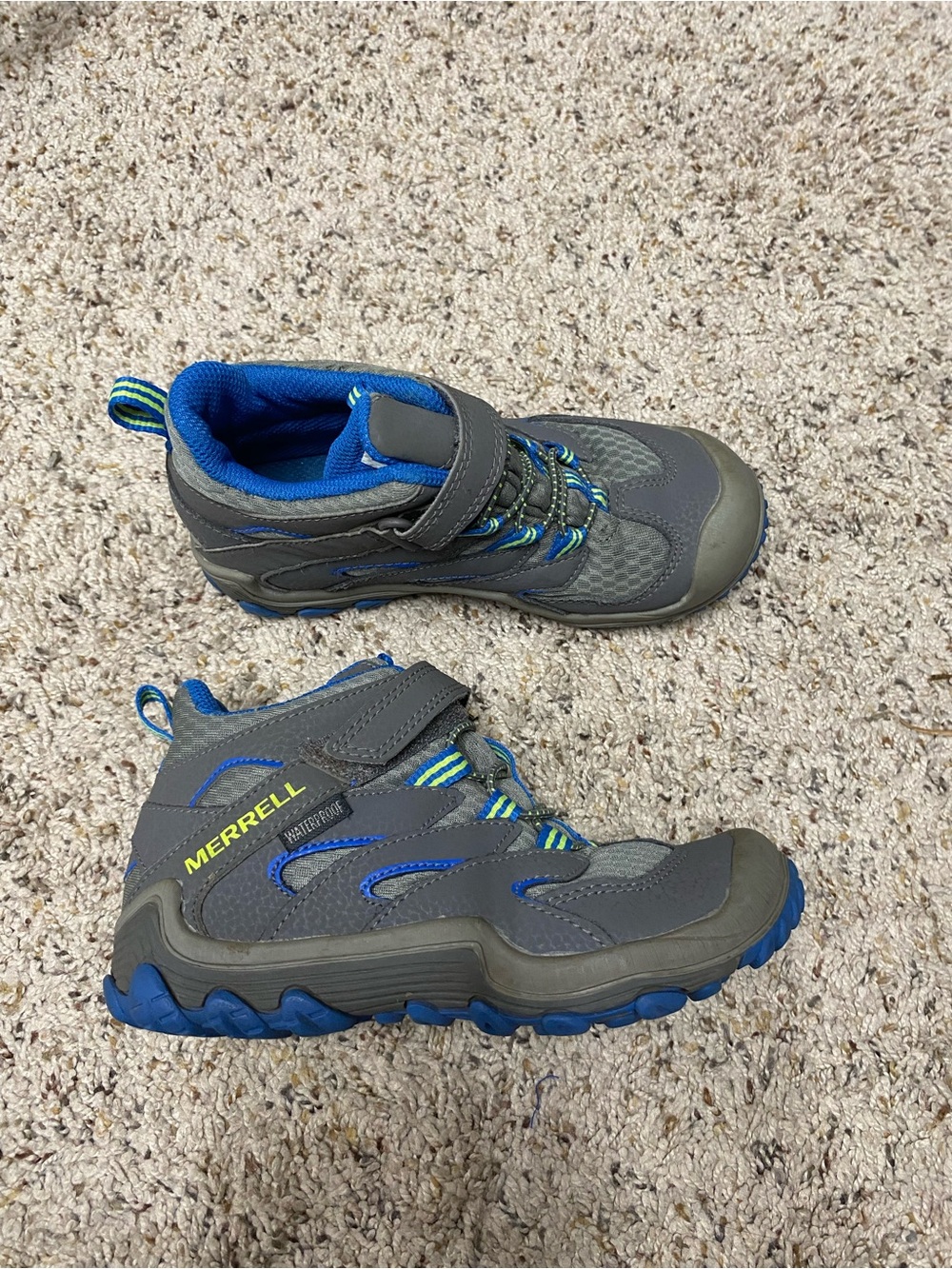 Merrell boys 12.5 Chameleon hiking boots mid waterproof blue gray shoes